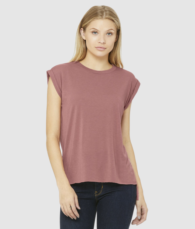 Bella Ladies Flowy Rolled Cuff Muscle T‑Shirt