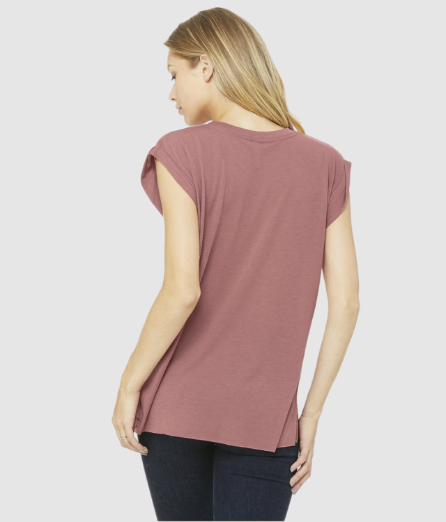 Bella Ladies Flowy Rolled Cuff Muscle T‑Shirt