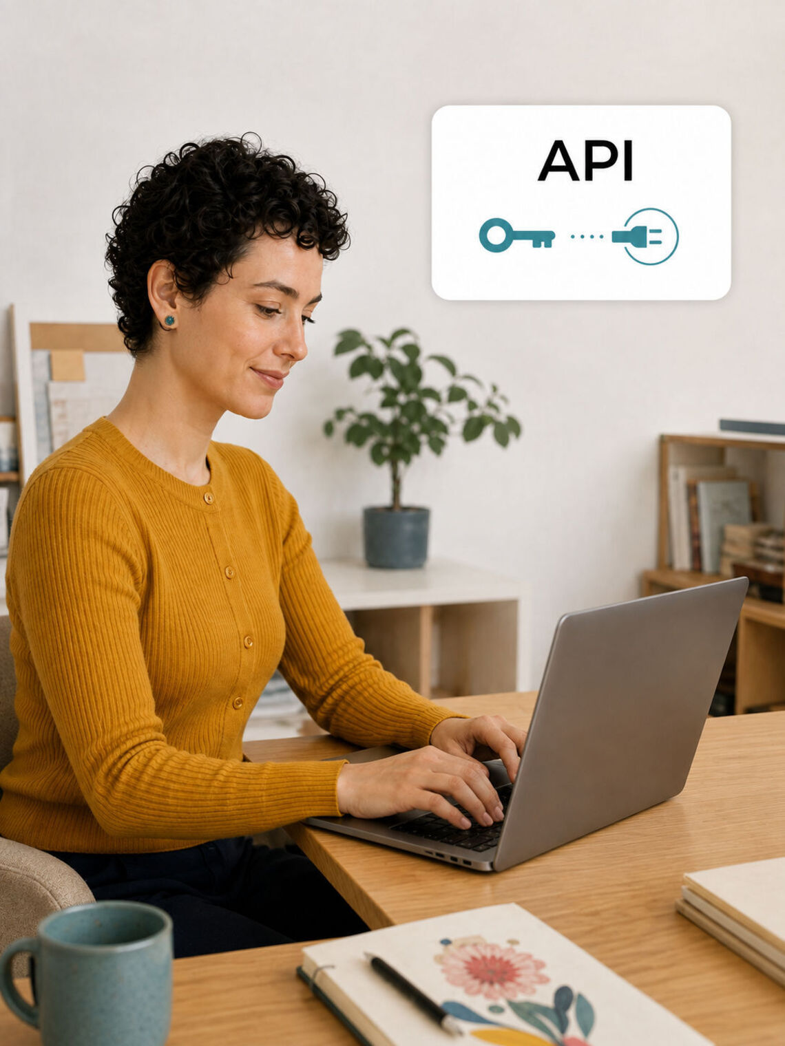 Designer preparing secure API access on a laptop