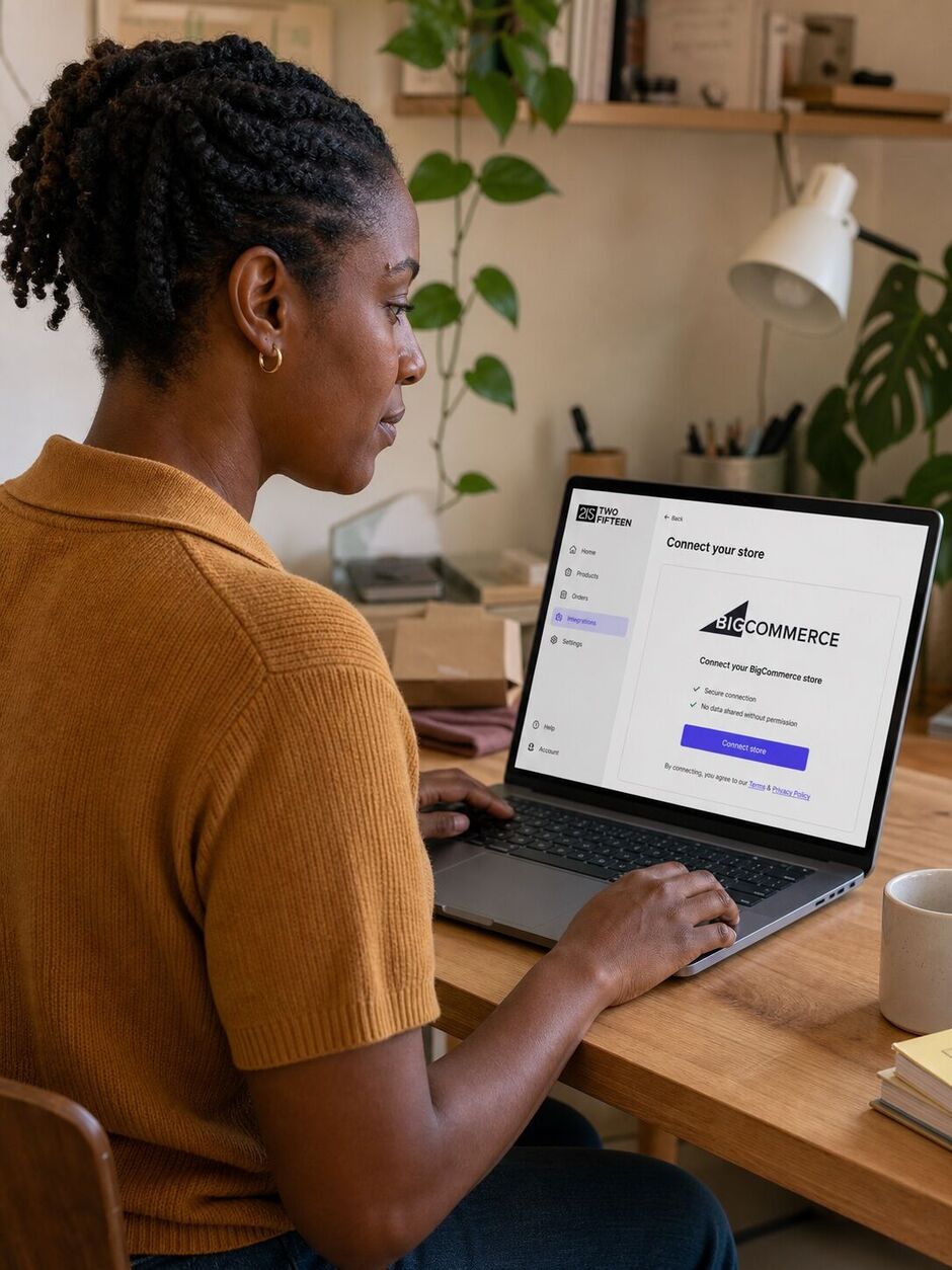 Independent store owner connecting a BigCommerce shop on a laptop