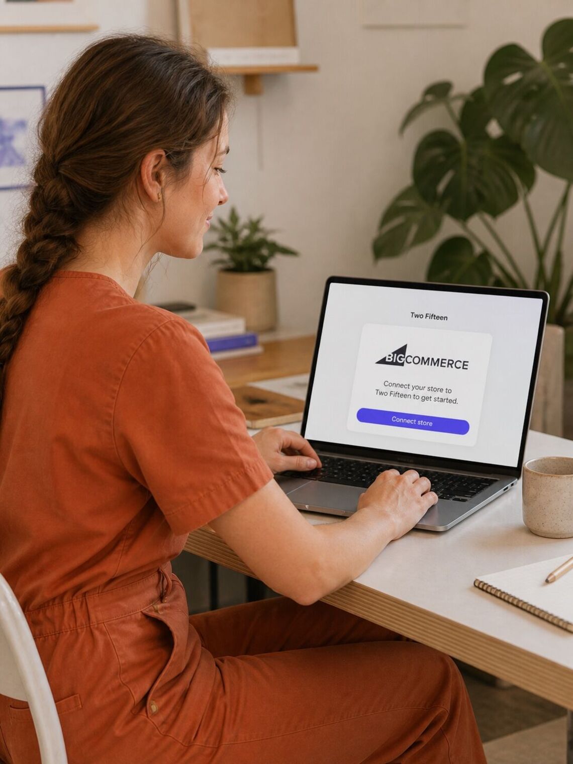 Designer connecting a BigCommerce store on a laptop