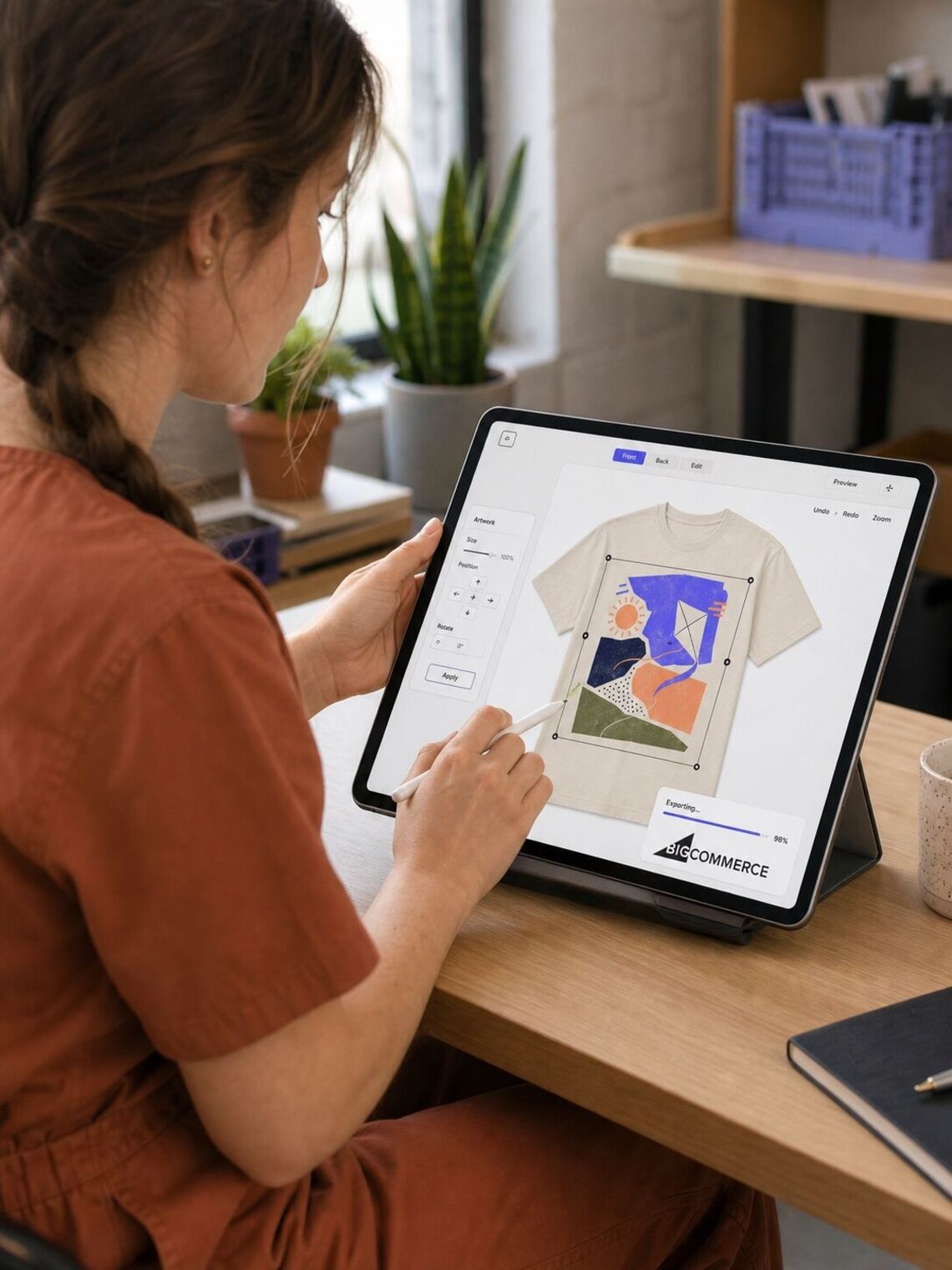 Designer preparing a T-shirt for export to BigCommerce