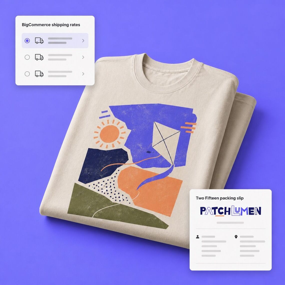 Printed T-shirt beside concise store shipping and packing-slip settings