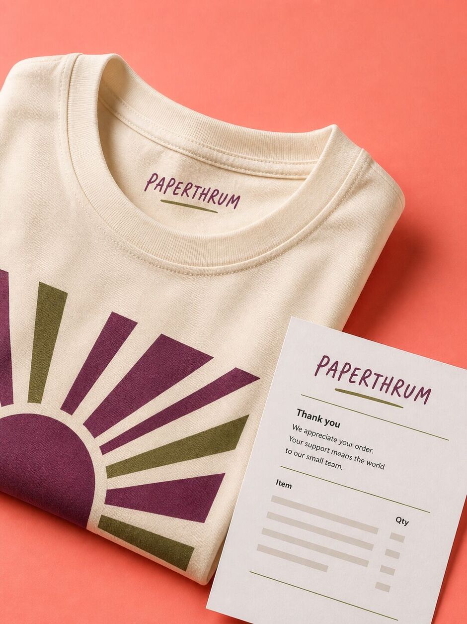 Contrasting branded packing slip and direct-on-fabric inside neck print