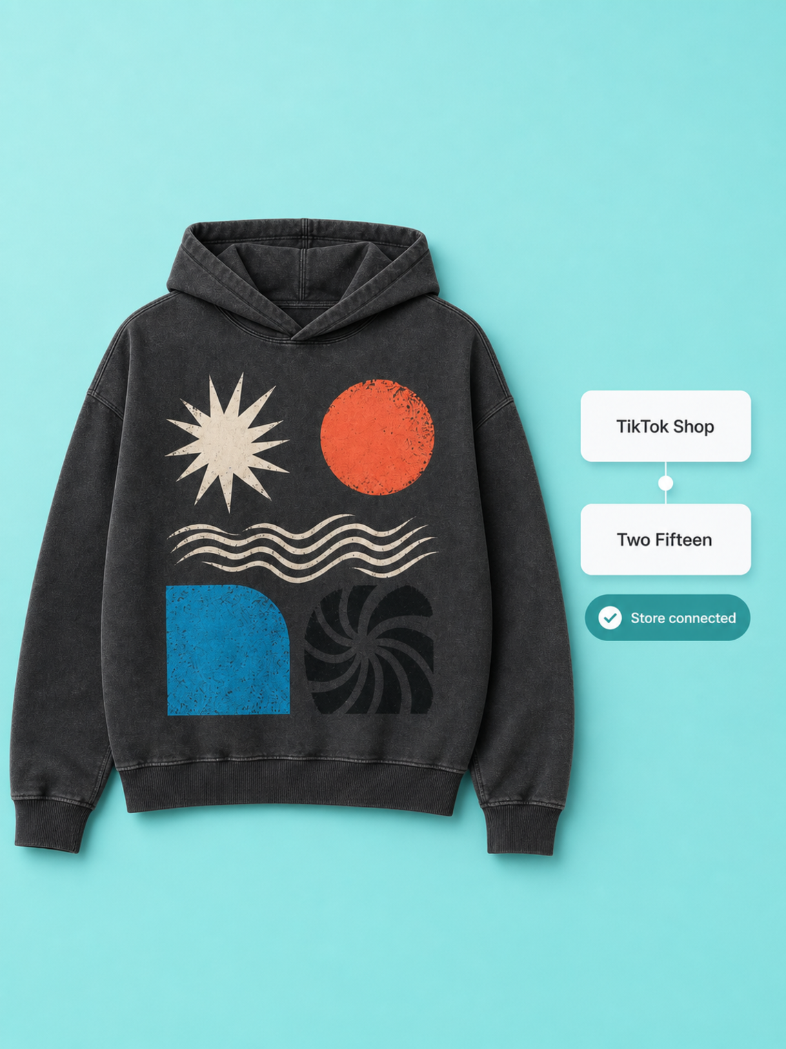 Signal Loop hoodie beside a connected TikTok Shop and Two Fifteen route